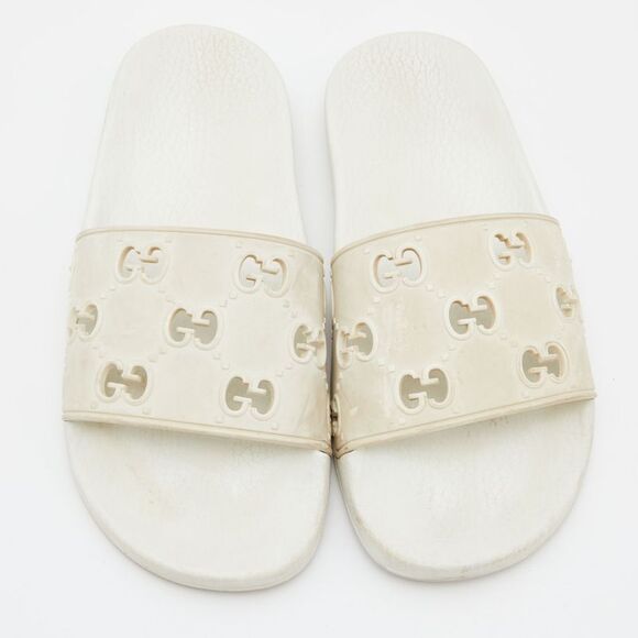 Gucci White GG Laser Cut Rubber Slides Size 38 - Picture 3 of 4